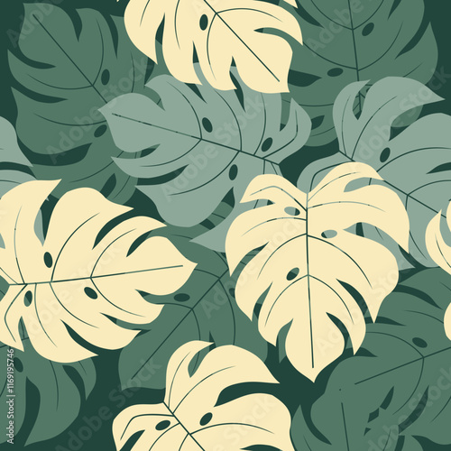 Tropical leaves seamless pattern. Monstera leaf background. Perfect for fabrics, textile, wallpaper, and decor. 