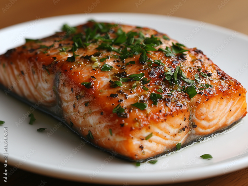 Food photography. Piece of fried red fish with herbs in cafe or restaurant. Food photography. Piece of fried red fish with herbs in cafe or restaurant.