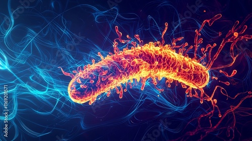Magnified E. coli Flagella in Swirling Retrofuturistic photo