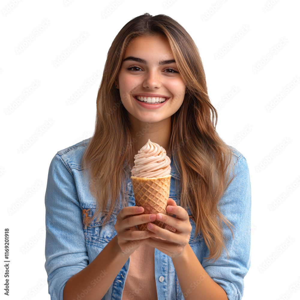 Young woman enjoying soft serve ice cream cone Young woman enjoying soft serve ice cream cone