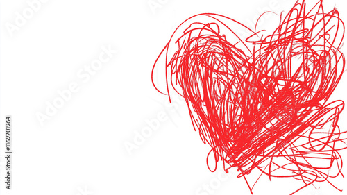 Love heart, child's crayon drawing for Valentine card