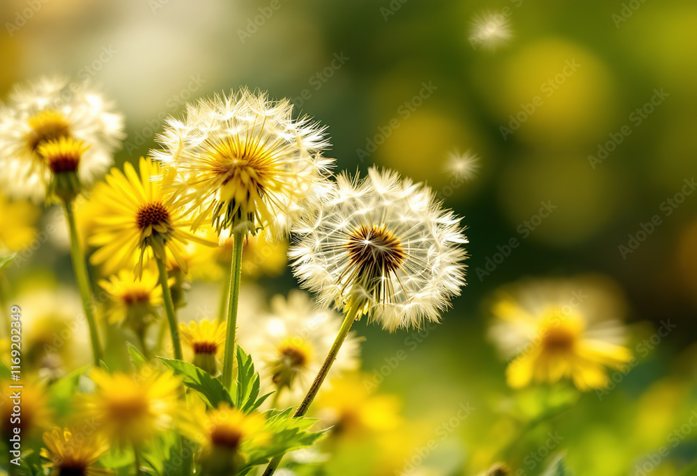 Yellow flowers of dandelions closeup for background Yellow flowers of dandelions closeup for background