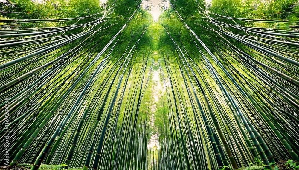 Serene bamboo forest, vibrant green stalks reaching skyward. Serene bamboo forest, vibrant green stalks reaching skyward.