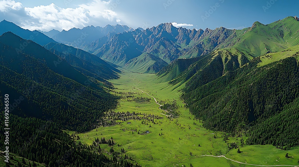 Naklejka premium Majestic Mountain Valley Landscape