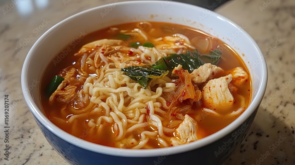 Spicy Chicken Noodle Soup with Kimchi and Greens Spicy Chicken Noodle Soup with Kimchi and Greens