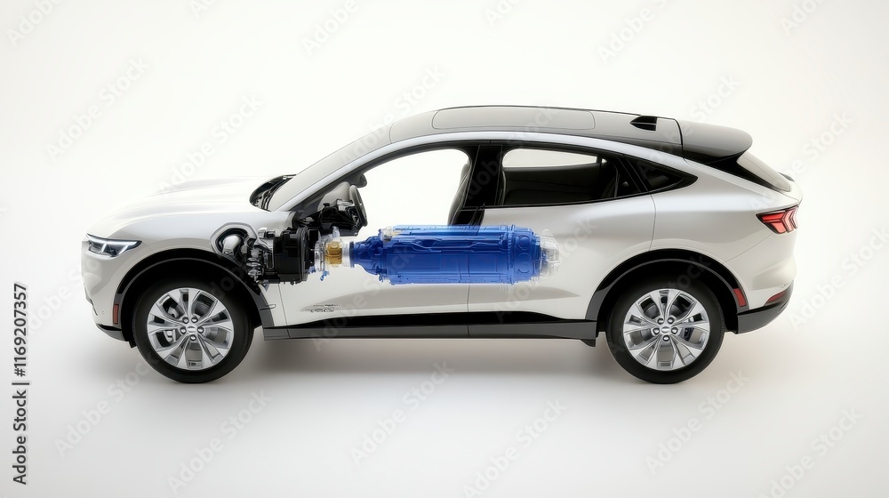 Fototapeta premium Electric SUV Cutaway Showing Motor Drive Unit and Transmission System