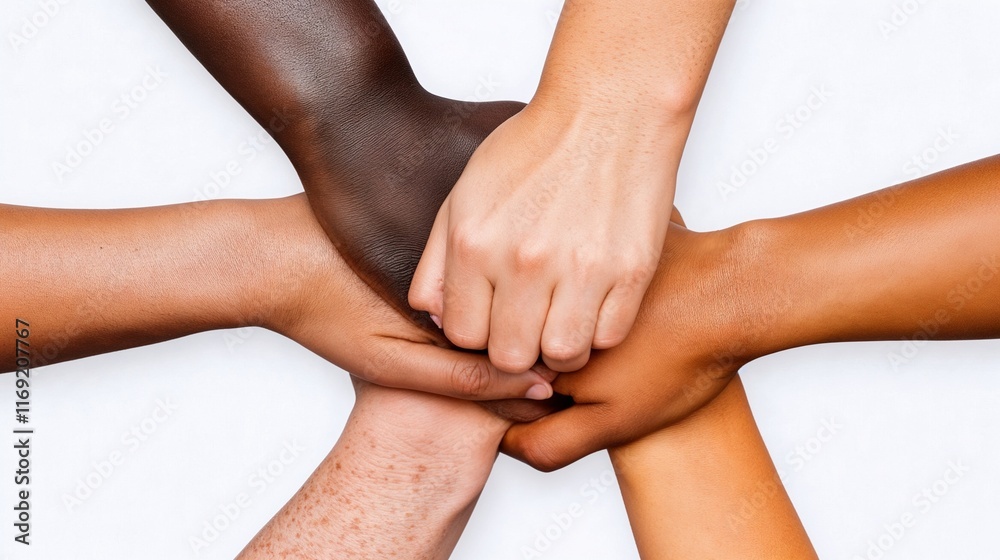 Fototapeta premium Diverse Hands Joined Together - Symbol of Unity, Inclusion, and Teamwork