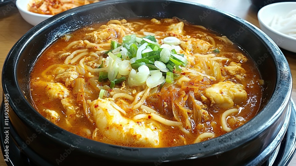 Spicy Tofu Noodle Soup with Kimchi and Green Onions Spicy Tofu Noodle Soup with Kimchi and Green Onions