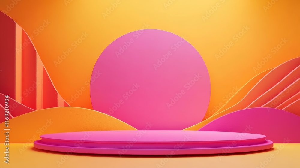 Obraz premium Abstract Geometric Background with Pink and Orange Platform