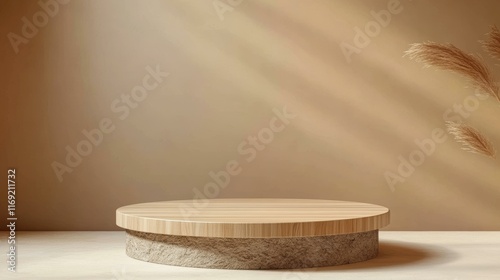 Natural Wooden Display Podium with Warm Lighting