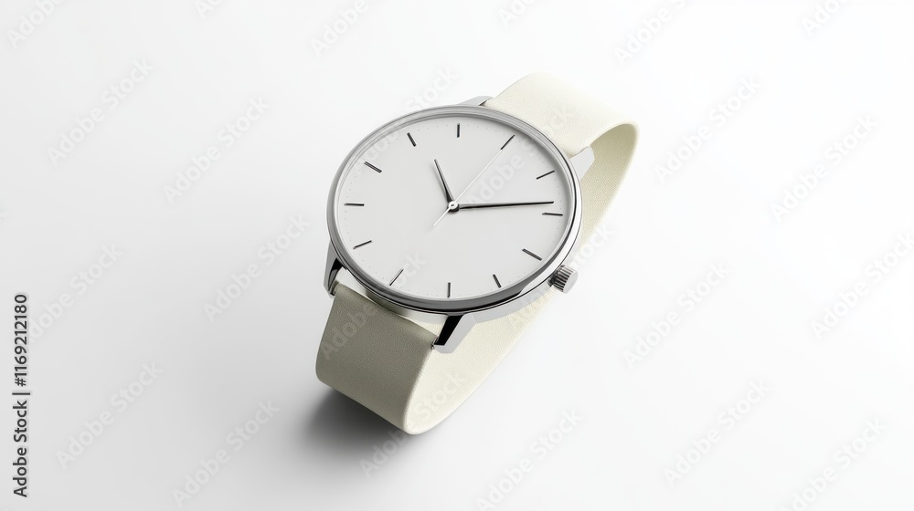 Minimalist white watch design studio setting product photography elegant environment close-up view timeless aesthetics Minimalist white watch design studio setting product photography elegant environment close-up view timeless aesthetics
