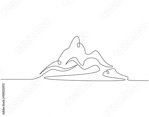 Continuous one line drawing of mountain. One line drawing illustration of mountain panoramic view. World mountain day concept single line. Editable outline