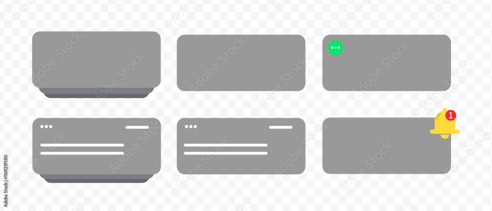 Notification screen UI. Push notification. SMS notification on the screen of the smartphone. Sms popup. Message exchange. Toast notification
Notification screen UI. Push notification. SMS notification on the screen of the smartphone. Sms popup. Message exchange. Toast notification