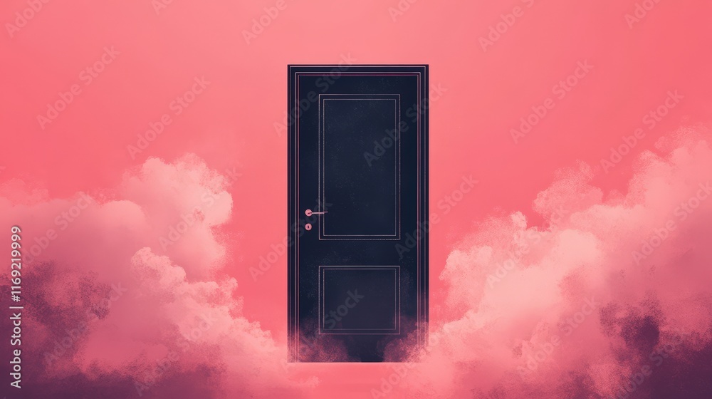 Dark Door Surrounded by Pink Cloudscape Dark Door Surrounded by Pink Cloudscape