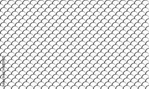 Seamless fish scale pattern. Mermaid tail pattern. Monochrome fish scale on transparent background. Dragon, snake scales. 