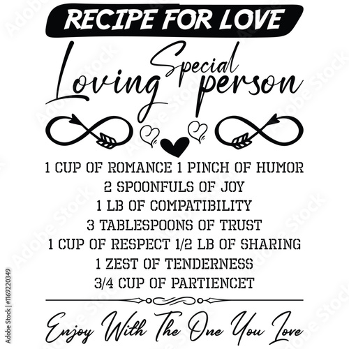 recipe For Love special loving person recipe For Love 1 Cup Of Romance 1 Pinch Of Humor 2 Spoonfuls Of Joy 1 Lb Of Compatibility 3 Tablespoons Of Trust 1 Cup Of Respect 1/2 Lb Of Sharing 1 Zest Of Ten