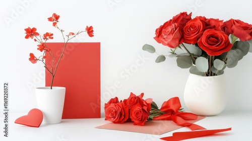 Romantic Red Roses Flowers Arrangement Valentine s Day Decor photo