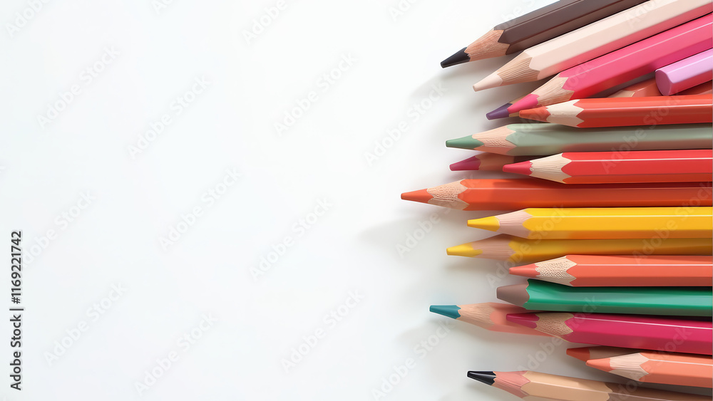 Colored pencils on a white background. Free space for text. Colored pencils on a white background. Free space for text.