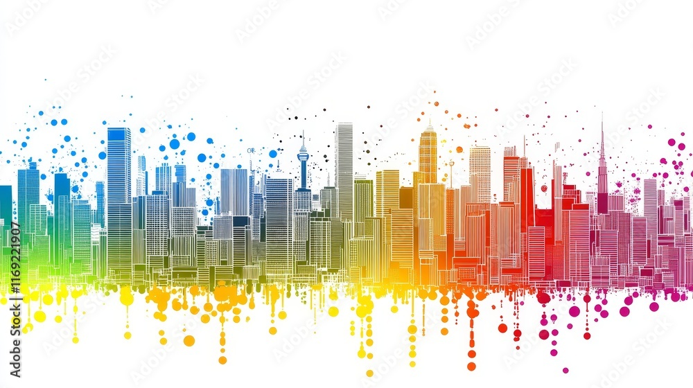 A colorful city skyline illustration with splashes of paint, representing urban vibrancy. A colorful city skyline illustration with splashes of paint, representing urban vibrancy.