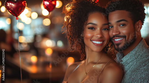 portrait of happy young black couple in love, happy valentine's day concept