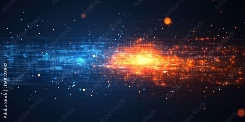 Fototapeta premium Abstract Blue and Orange Stripe Light, Futuristic Motion Blur Technology Concept with Fast Forward Timeline Background