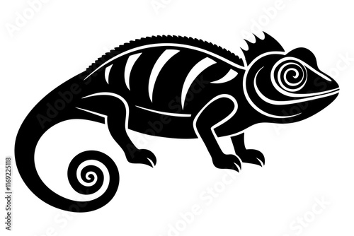 Chameleon Silhouette Icon on Clean White Background