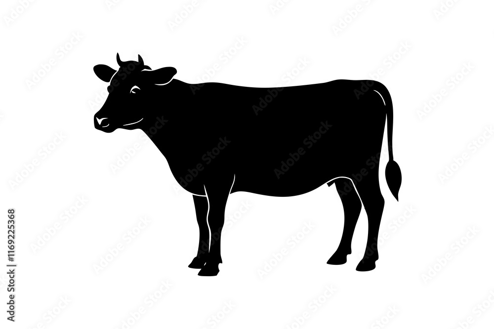 Cow Silhouette Icon on Clean White Background Cow Silhouette Icon on Clean White Background