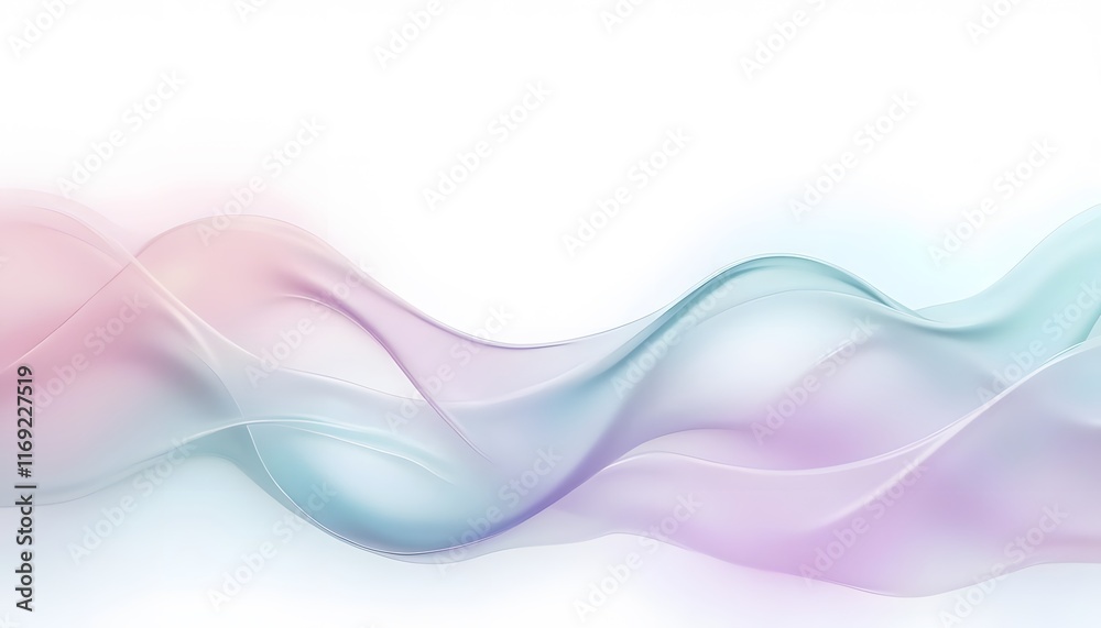 Fototapeta premium Abstract Pastel Gradient Wave with Soft Fluid Motion, Light Blue and Purple Swirl on White Background