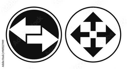 Directional arrows in circular design representing opposite and multidirectional flow.