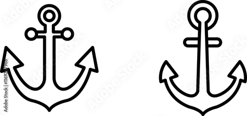 "Anchor Line Vector Icon Set - Nautical, Marine, and Shipping Symbols"