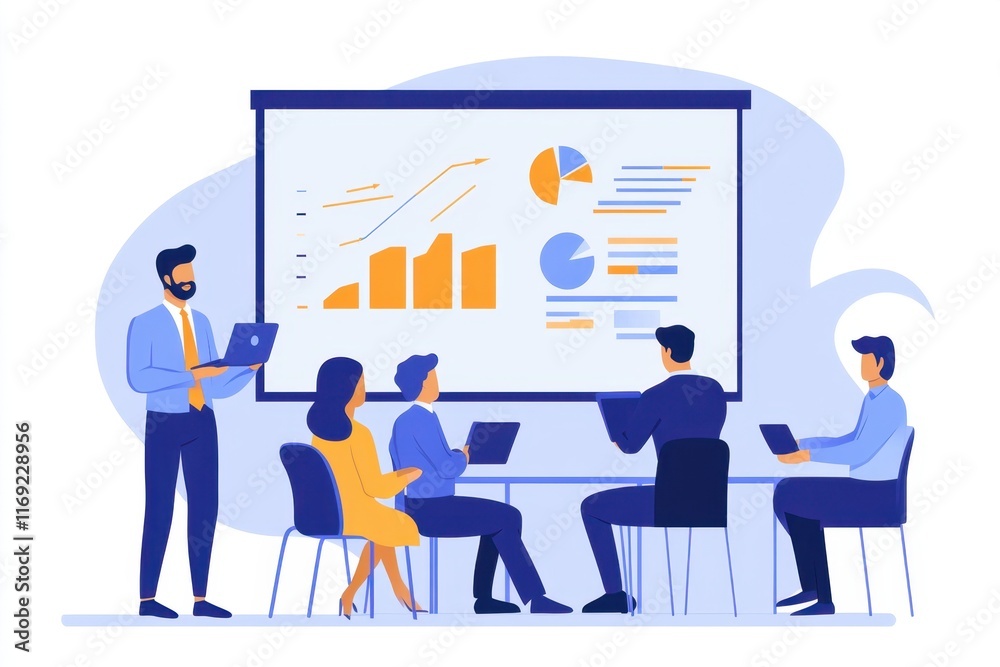 CEO Presenting Data to Investors in a Business Meeting, Highlighting Revenue Growth, Sales Strategy, and E-Commerce Analysis. CEO Presenting Data to Investors in a Business Meeting, Highlighting Revenue Growth, Sales Strategy, and E-Commerce Analysis.