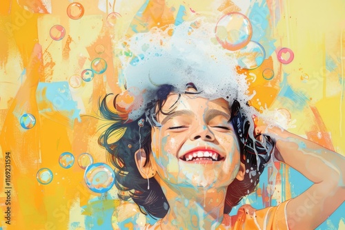 Joyful child in bubble wonderland photo