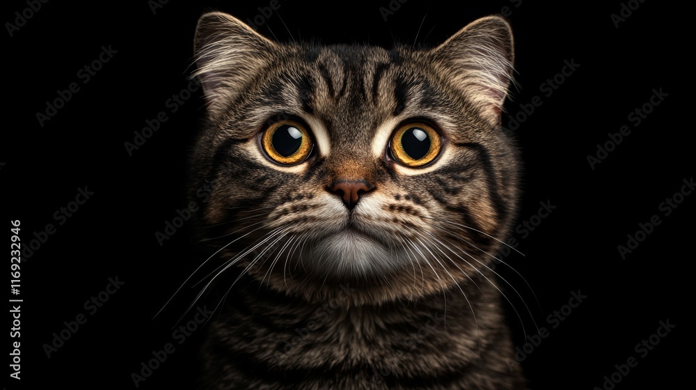 Close-up of a beautiful Scottish Fold cat on a dark background. Portrait of a Scottish Fold cat with curious eyes in a studio photo. Close-up of a beautiful Scottish Fold cat on a dark background. Portrait of a Scottish Fold cat with curious eyes in a studio photo.