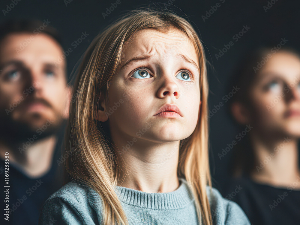 Intimate portrait of a young girl in an emotionally charged indoor space Intimate portrait of a young girl in an emotionally charged indoor space