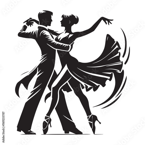 Ballroom Dance Silhouette Vector Illustration, Solid White Background.