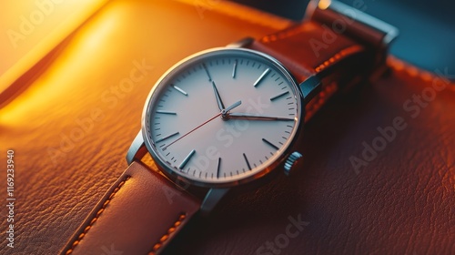 Wallpaper Mural A stylish watch resting on a leather surface, showcasing elegance and craftsmanship. Torontodigital.ca