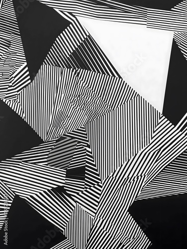 Minimalist black-and-white geometric pattern with sharp contrasts and bold lines photo