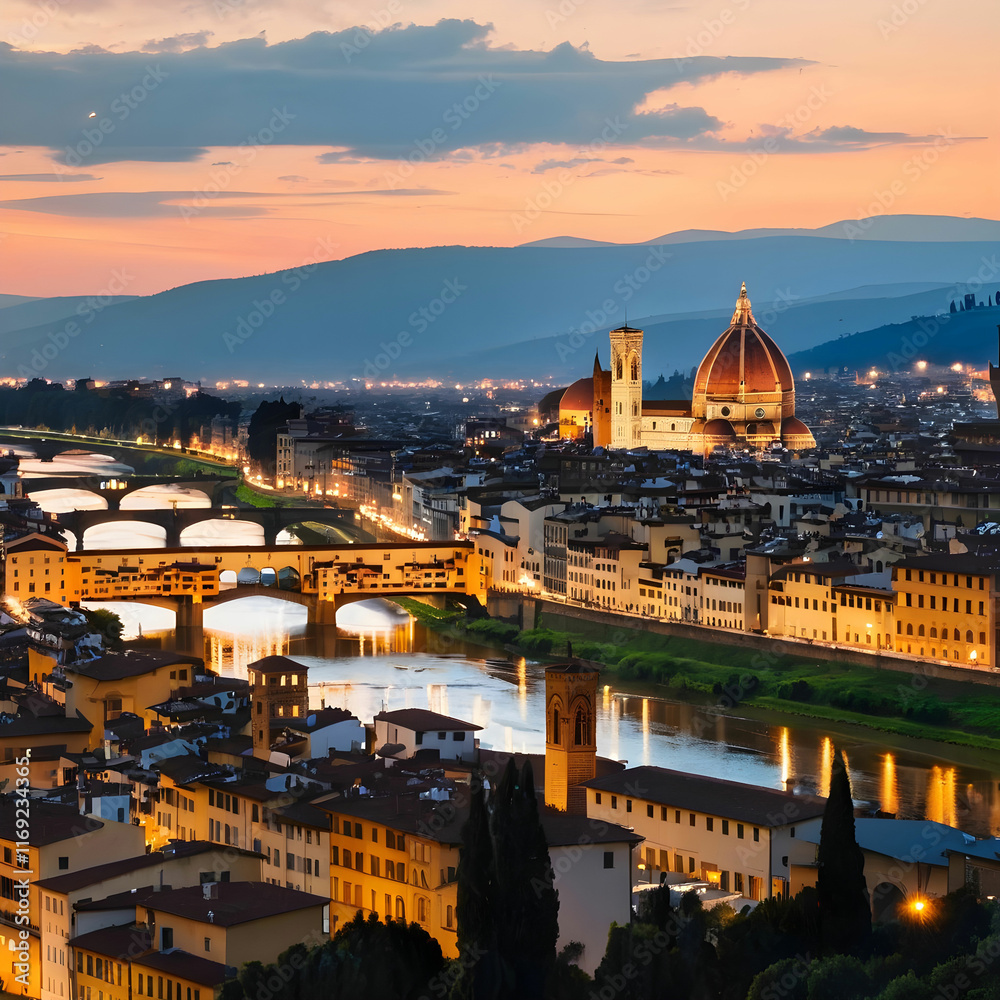 Fototapeta premium Beautiful Citysearch of Florence at sunset
