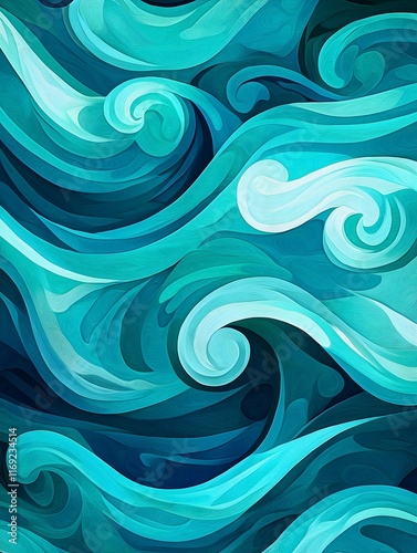 Ocean wave-inspired pattern with dynamic curves, teal, and aqua hues photo