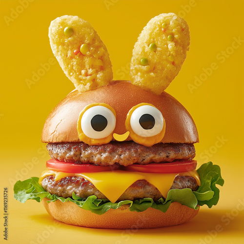 bunny burger, children's holiday food, copy space