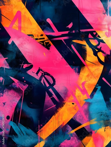 Graffiti-inspired pattern with spray paint textures and vibrant tags