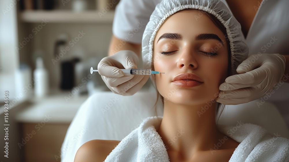 Professional Facial Injection in a Modern Aesthetic Clinic. Cosmetology, beauty injections