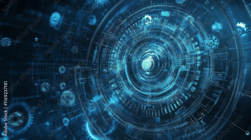 Fototapeta premium Futuristic digital technology design with intricate blue patterns and glowing elements