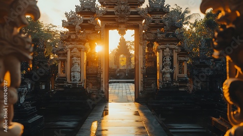 Golden Sunrise Illuminates Ancient Temple Gateway