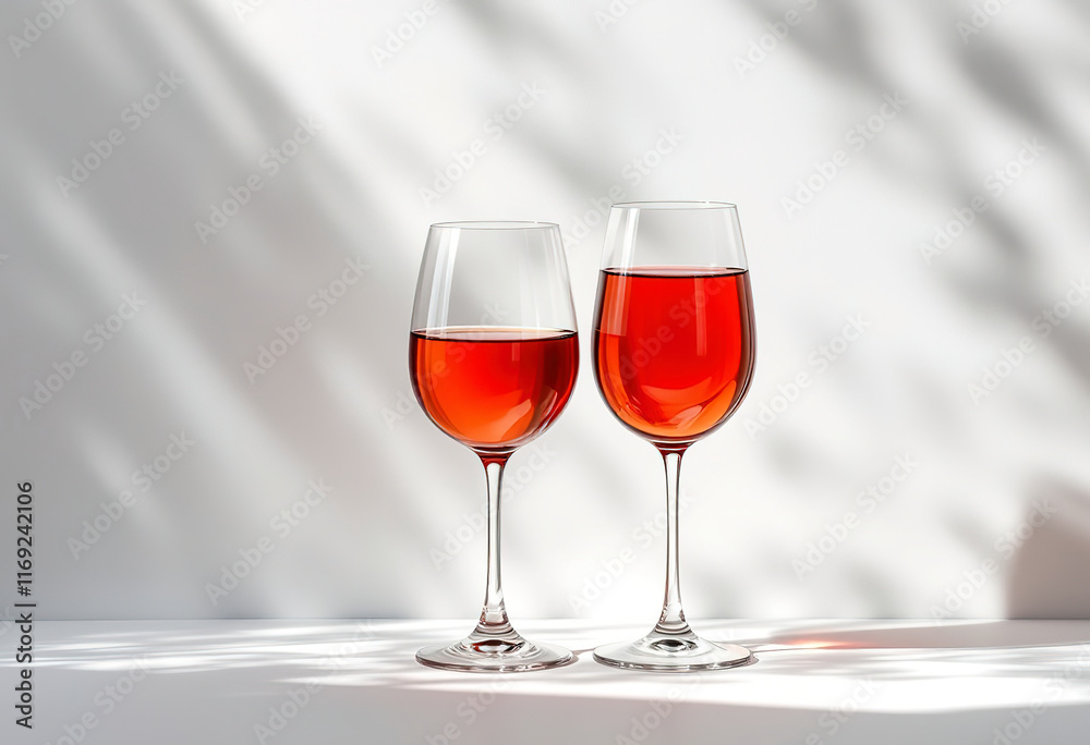 two elegant wine glasses standing side by side isolated on white background two elegant wine glasses standing side by side isolated on white background