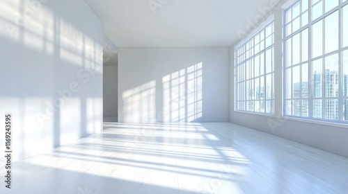 Empty Modern Room with Sunlight and City Views
