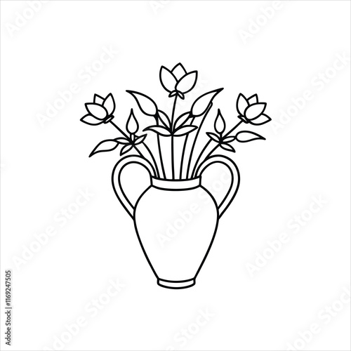 Vase with Flowers Vector Art on White Background