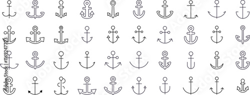Ship and Anchor Modern Outline Style Icons for Design, Cards, Apps, Social Networks
