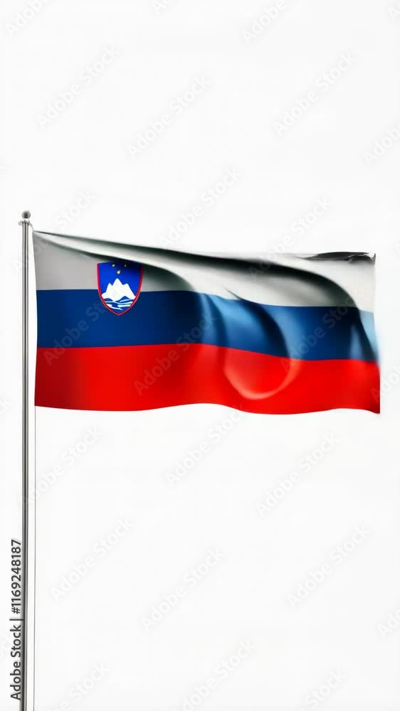 Slovenia flag waving glorious on flagpole over white background Slovenia flag waving glorious on flagpole over white background