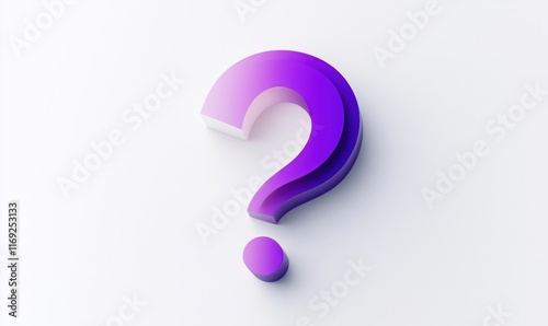 3D Purple Question Mark Symbol on White Background, Modern Design Element for Inquiries and Curiosity photo